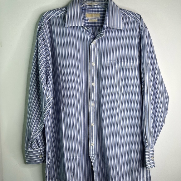MICHAEL Kors Regular Fit Button Up Shirt  Sz 16 1/2 Large 32/33 Blue Stripe - Picture 1 of 9